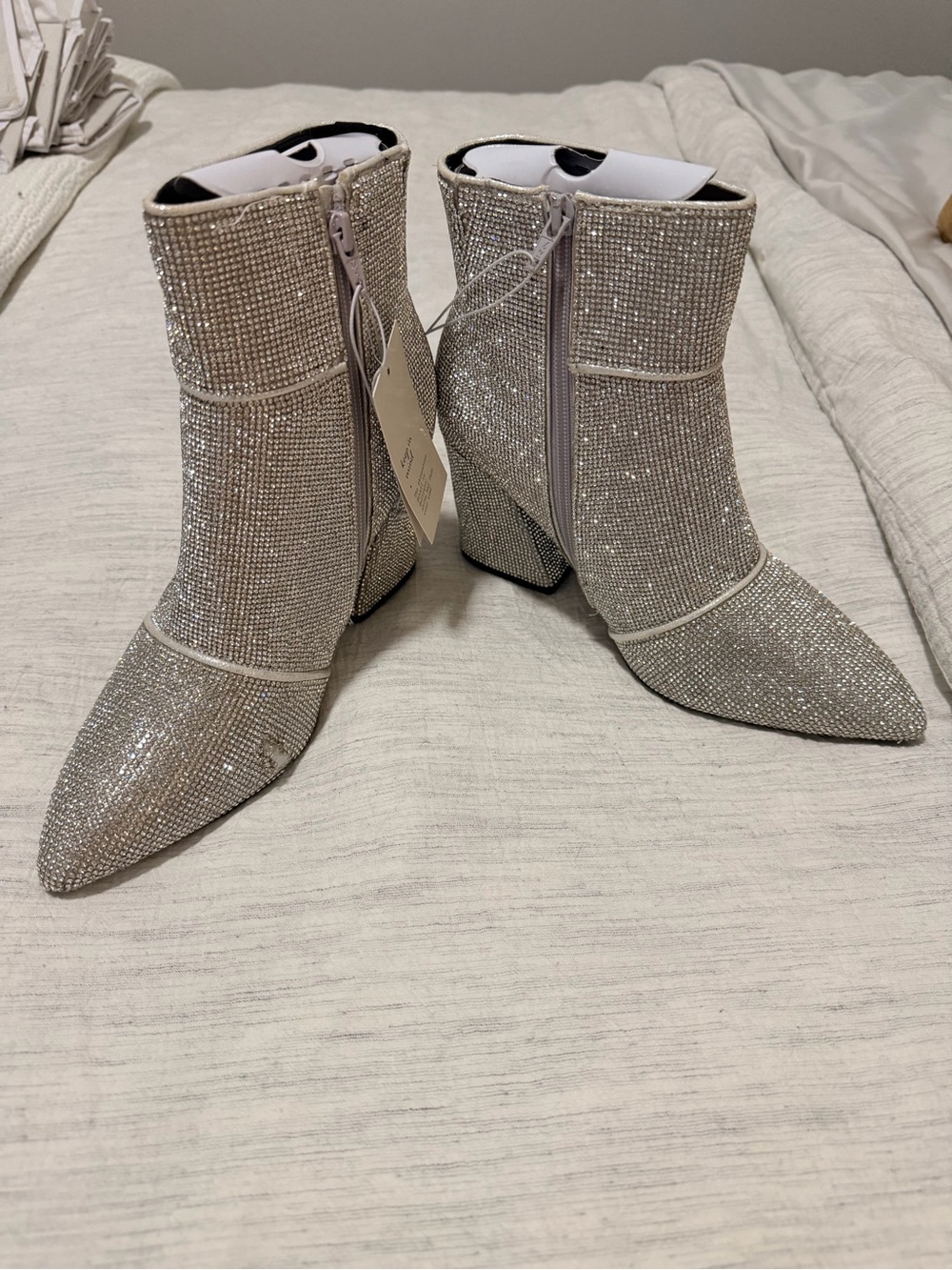 New with tags Crystal Embellished Silver Ankle Booties with Side Zip
